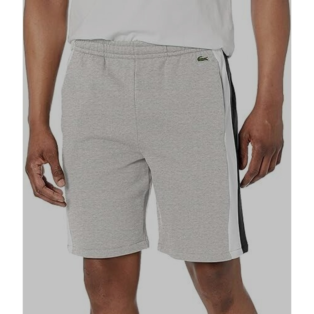 Lacoste Men's 4XL (9) Fleece Cotton Sweat Shorts Grey Striped Crocodile NEW‎